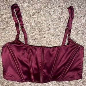Auden Deep Red Satin Silk Bra Corset Small Valentine’s Day Victoria’s Secret